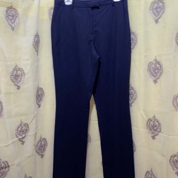 BROOKS BROTHERS CAROLINE FIT NAVY PINSTRIPE WIDE HEM DRESS PANTS SZ
